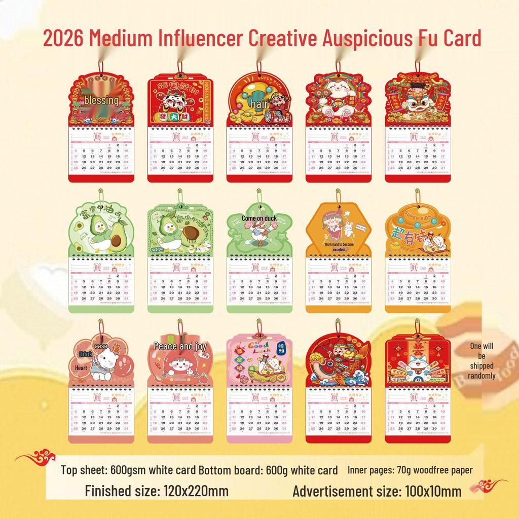 Jinquanda 2026 Jahr des Pferdes Fu-Zeichen Tischkalender - Sonderausgabe, Internationaler Monats-Wandkalender für Werbung