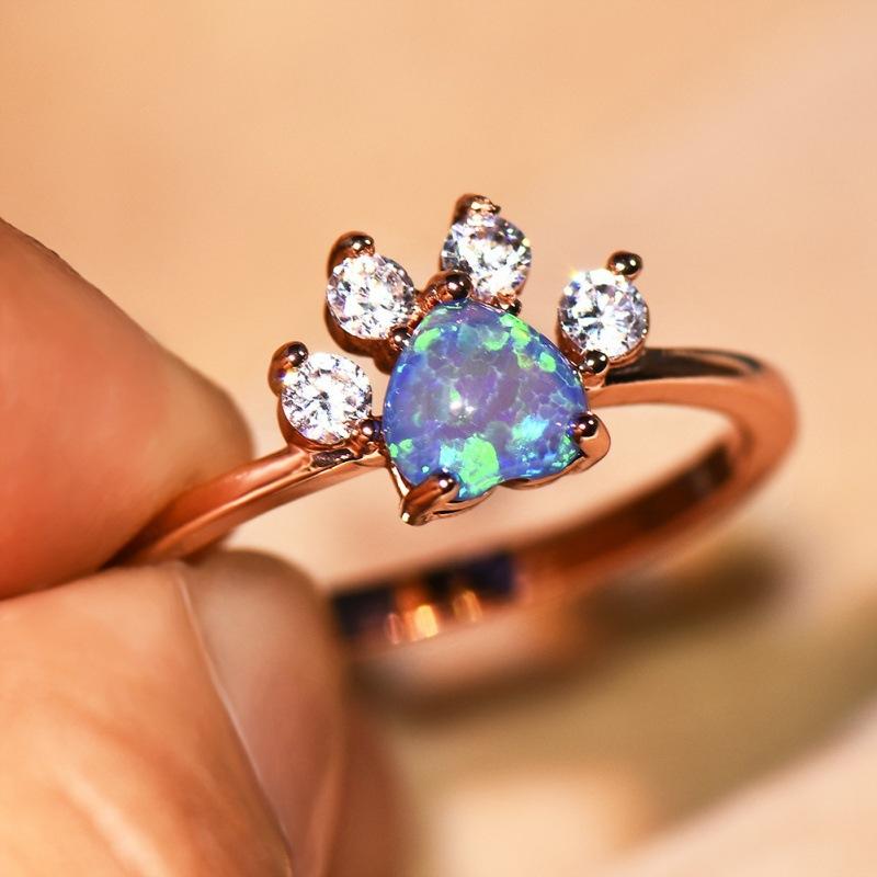 Creative Jewelry Rose Gold Opal Footprint Ring Personalized Design Versatile Trinket