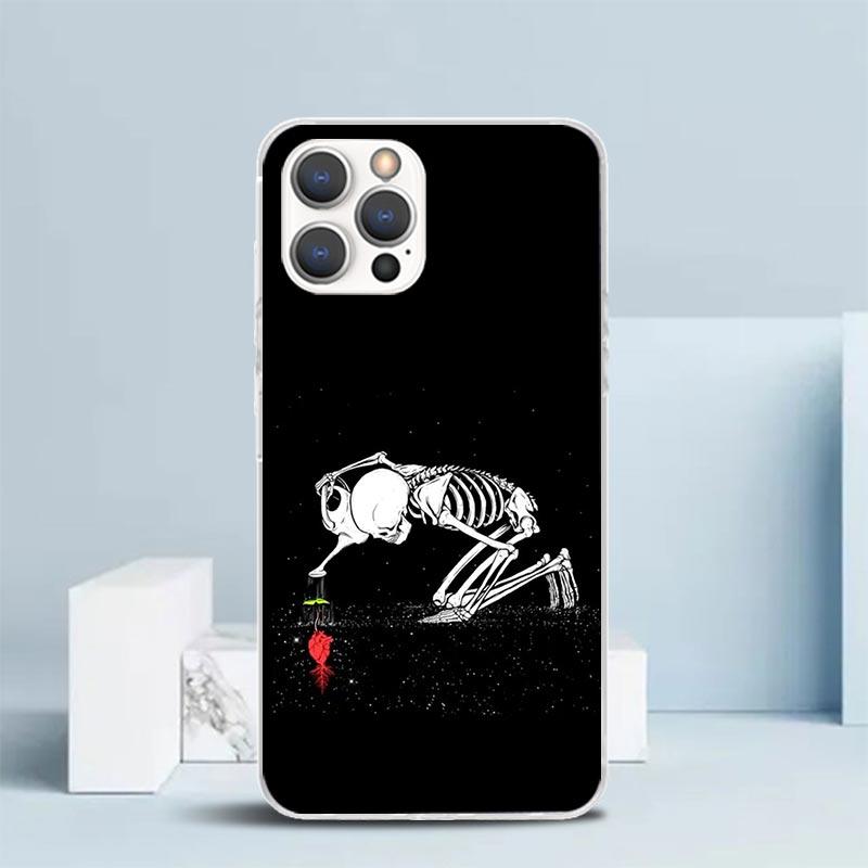 Human Skeleton Red Rose Phone Case For IPhone 16 17 Air 16E 15 14 Plus 13 Mini 12 11 Pro Max 7 8 + SE 2020 Soft TPU Back Cover 1