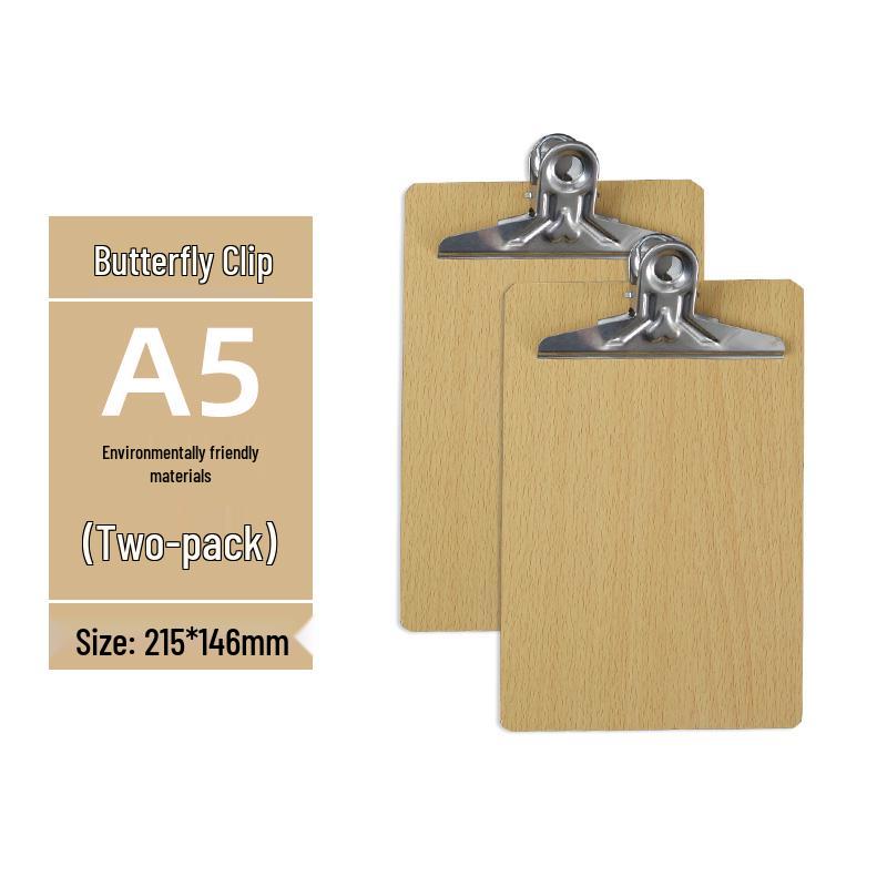 Zestaw 5 drewnianych podkładek z uchwytem na długopis, blokiem do pisania A4/A5 i teczką 16K - idealny do przyjmowania zamówień w restauracji i robienia notatek.