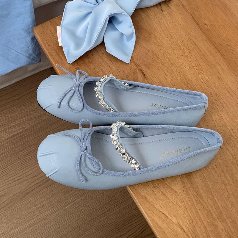 Fashion Pink Fashion Rhinestones Ladies Mary Janes Flats Lolita Shoes Soft Female Round Toe Footwear Shallow Women Ballet Flats Shoes