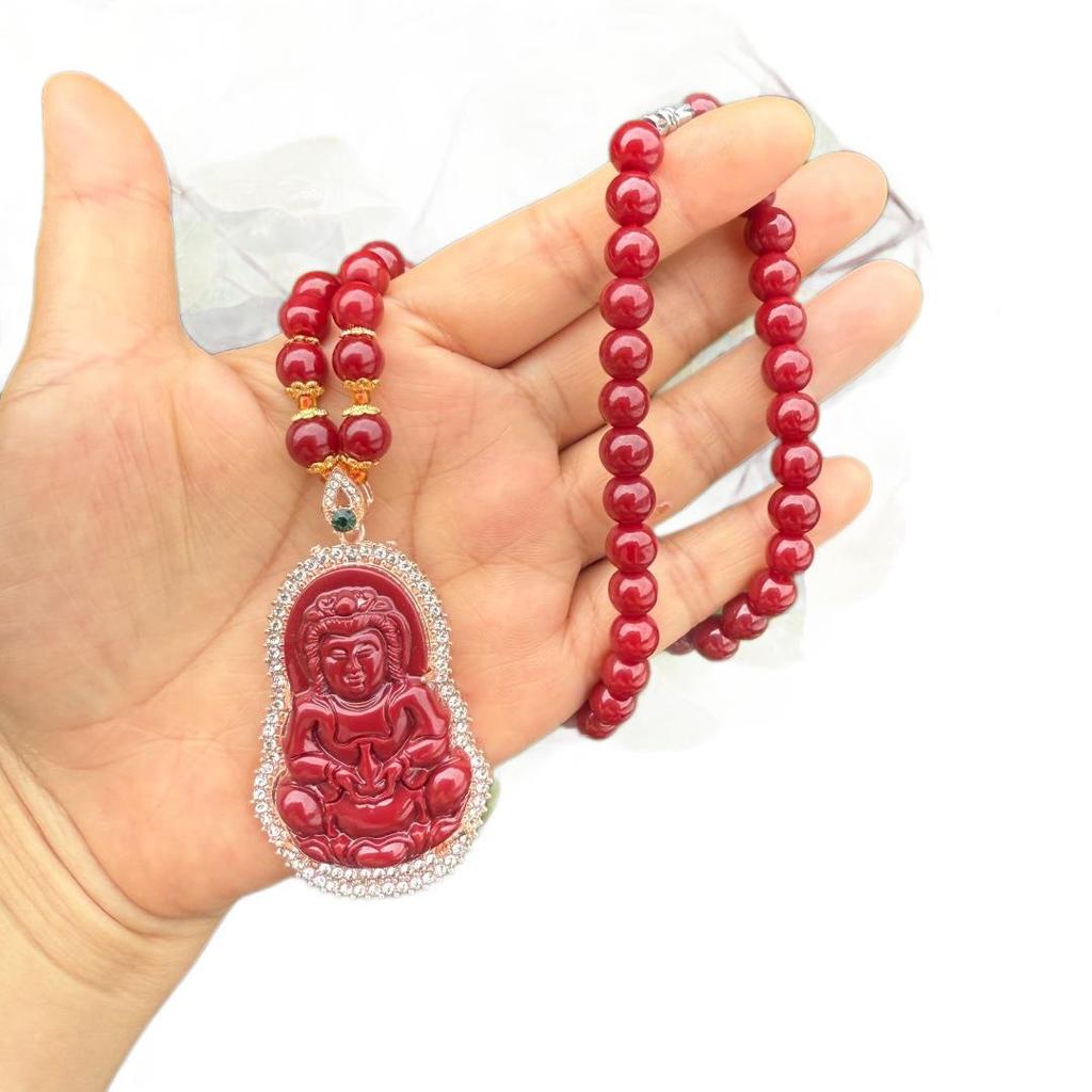 Women's Luxurious Fan-Shaped Necklace with Rhinestones and Imitation Hetian Jade Beaded Chain