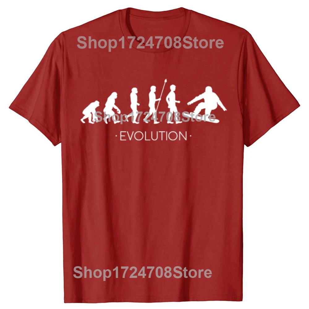 Смешные футболки с графикой «Эволюция сноубординга» для мужчин и женщин, модная повседневная футболка, 100% хлопок, свободный оверсайз, футболка для катания на лыжах S