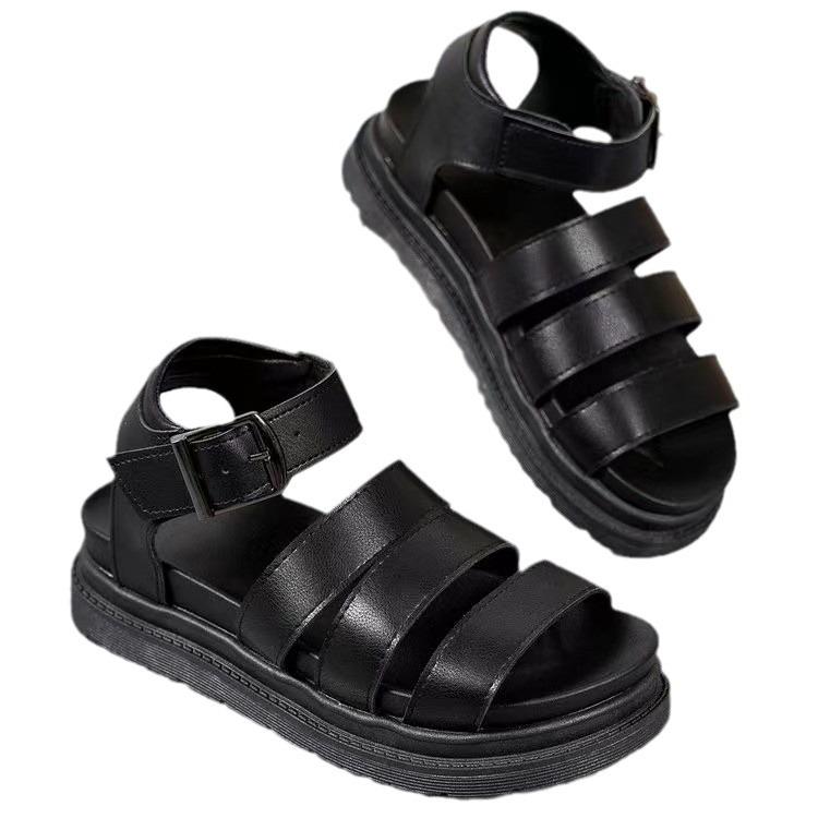 Flat-soled sandals women's summer new casual hollow buckle open-toed fish mouth sandals