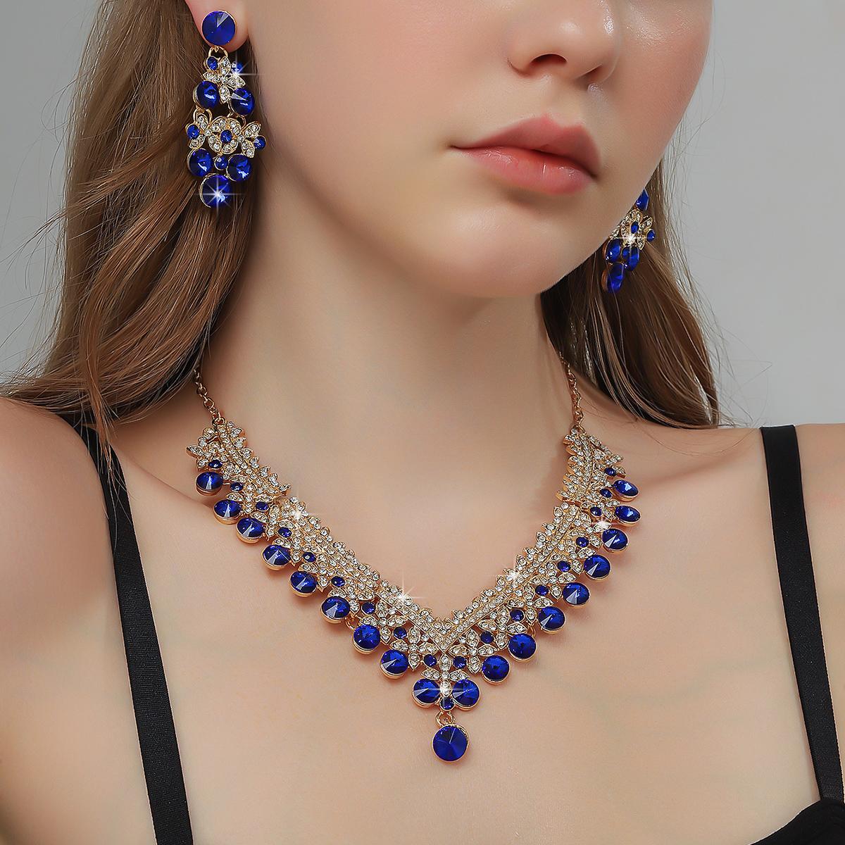 

French court classical dazzling luxury exquisite necklace, earring jewelry set, wedding dress accessories for women
