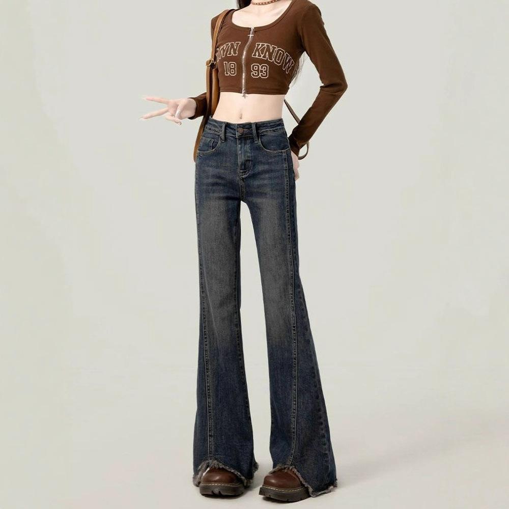Micro Flare High-waisted Jeans Female Summer Slim Big Yards Burlap Open Fork Skinny Horseshoe Flare Pants Retro Street Style Baggy Jeans for Ladies