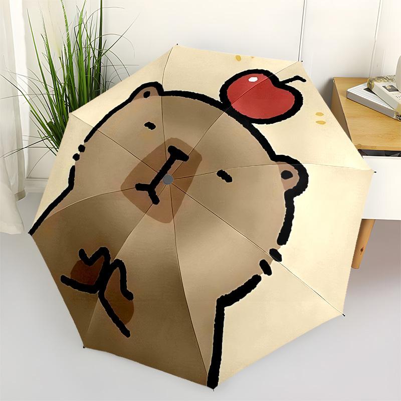 1pc Cute Capybara, Apple Automatic Folding Umbrella, Portable Collapsible Design, 8-Rib Iron Frame, Outdoor Accessory Yy250905069