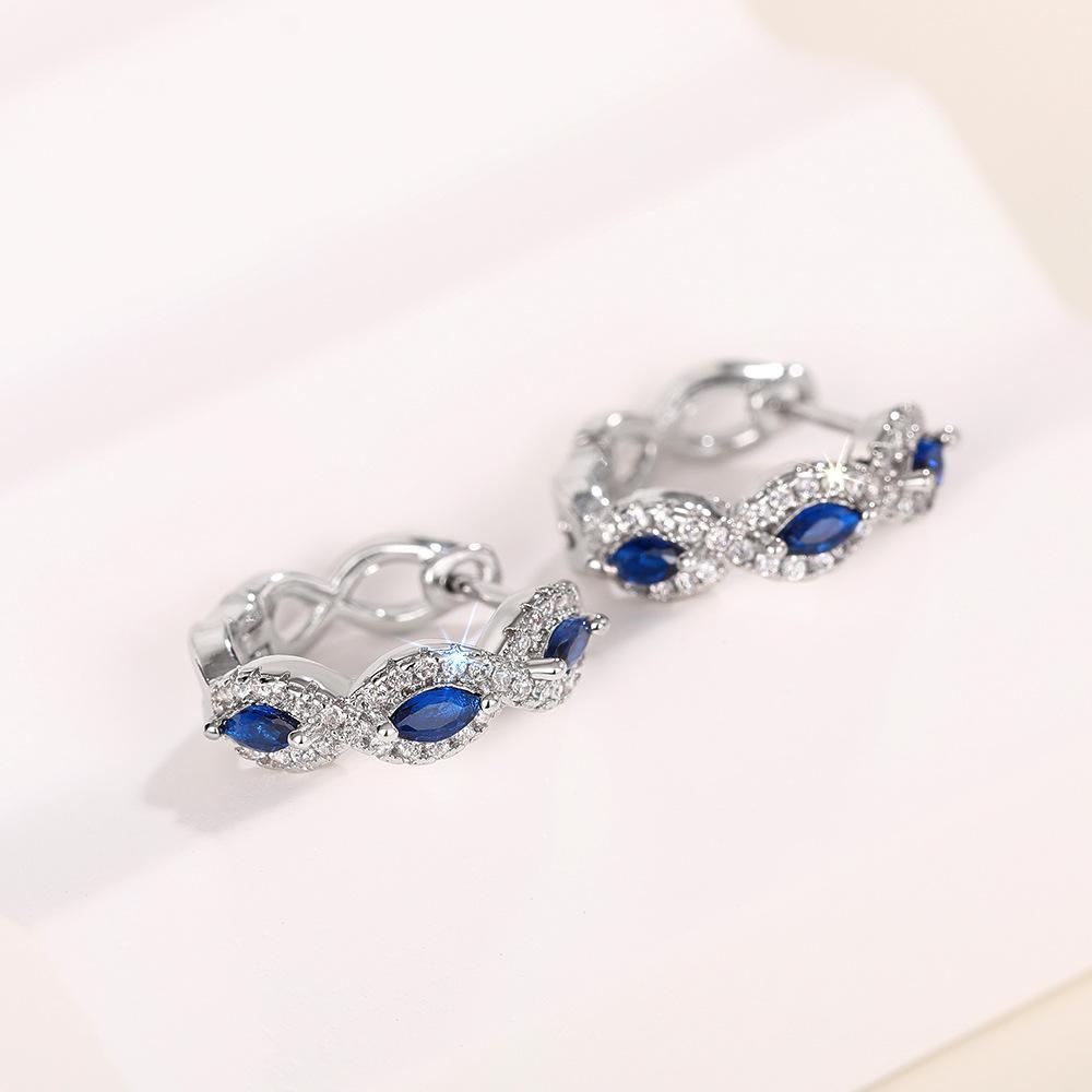 Marquise Blue Sapphire Huggie Earrings, Cubic Zirconia Paving Sapphire Women's Earrings, Luxury Jewelry Gifts