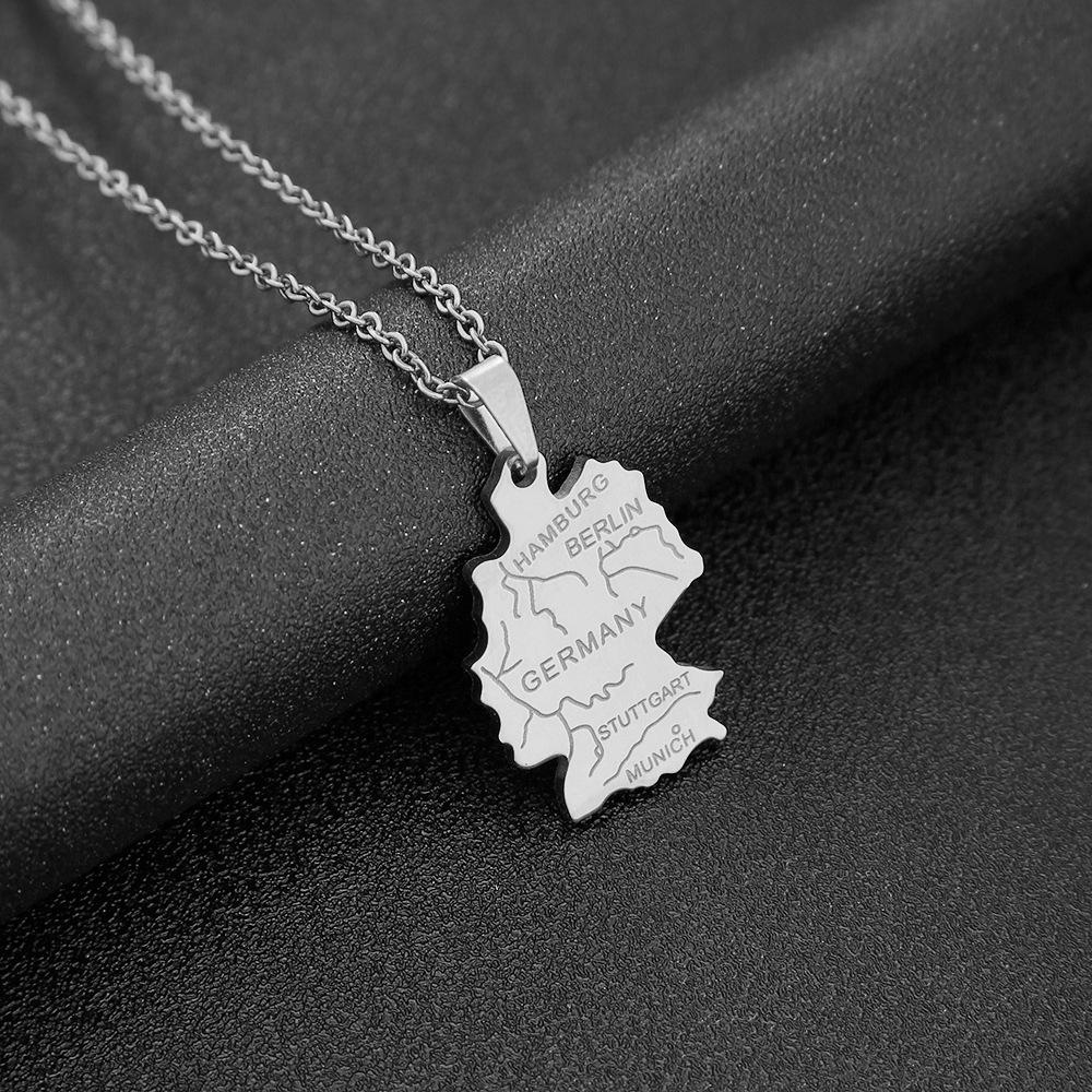 

Versatile German Map Titanium Steel Necklace – Unisex Ethnic Style Jewelry