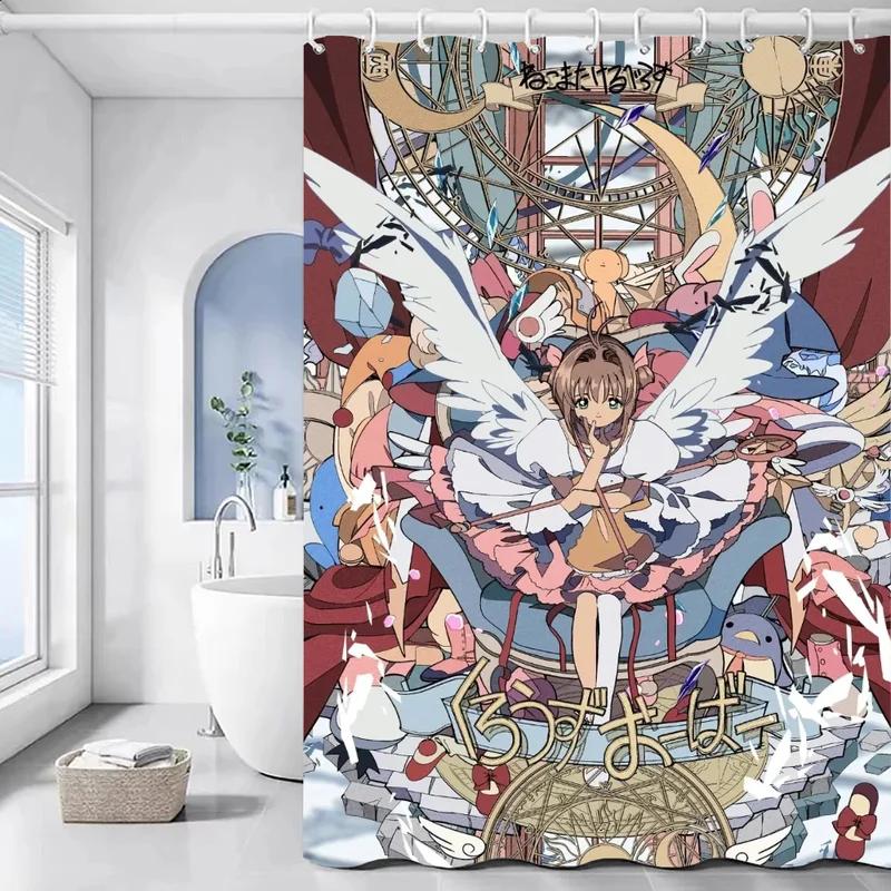 European Curtain for Shower C-Card Captor Sakura Curtains In the Bathroom Accessories Set Bath Sets Waterproof Fabric Produ