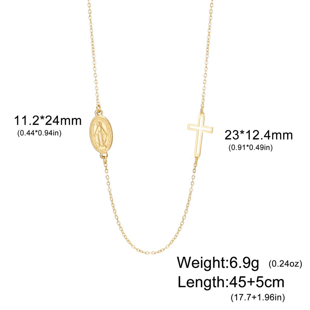 EUEAVAN Virgin Mary Cross Pendant Necklace for Women Holy Mother Maria Necklaces Stainless Steel Christian Amulet Jewelry Gift