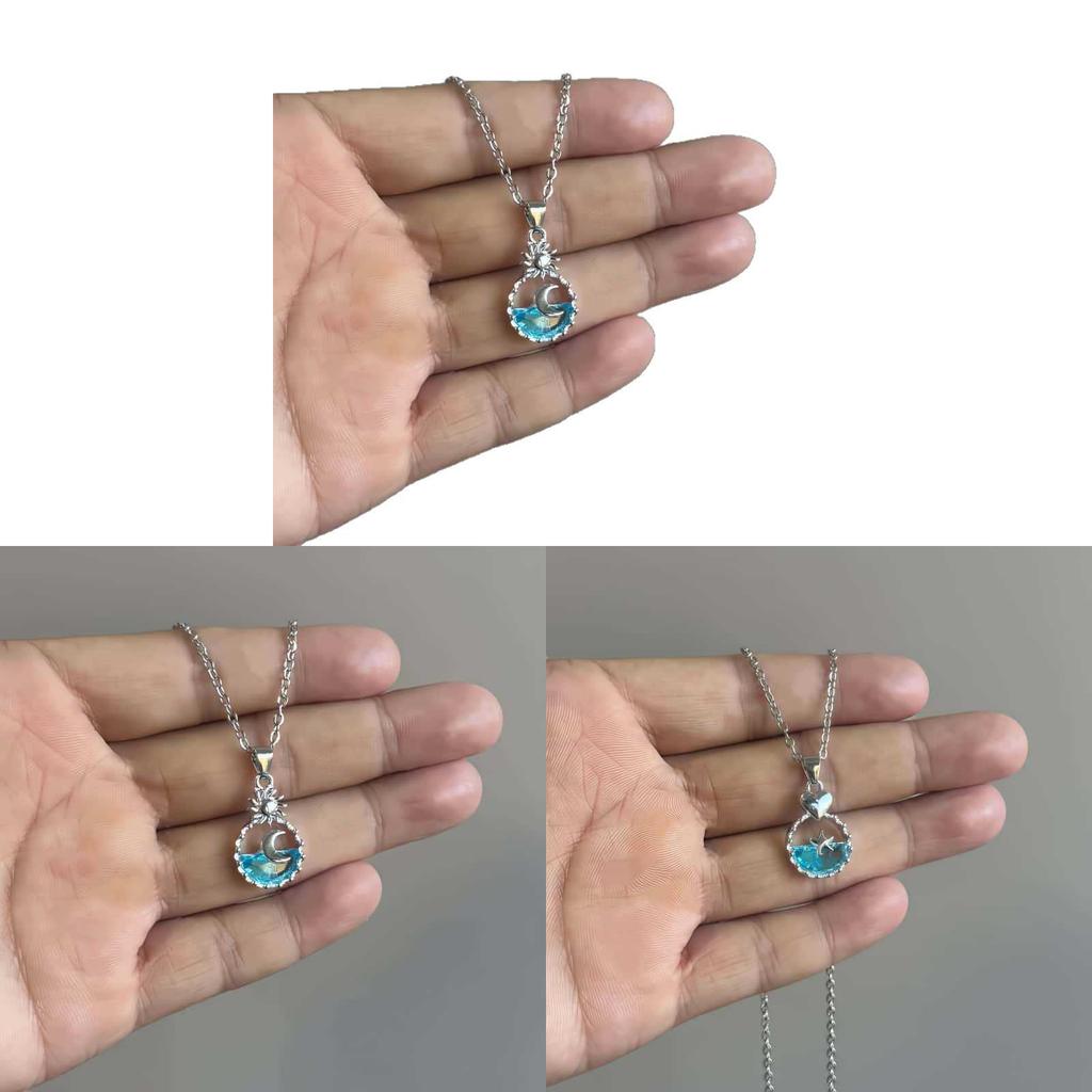 Marine Ocean Collection Alloy Necklace With Moon Pendant For Women And Teens