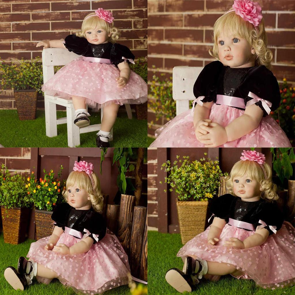 24" Realistische Handgemachte Kleinkindpuppe Mit Weichem Körper Und Goldenen Lockigen Haaren