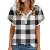 Women's Casual Fashion V-Neck Button Plaid Printed Short Sleeve Top