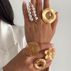Ingemark Creative Unique Metal Petal Flower Branch Open Ring Women Punk Gold Color Geometric Adjustable Rings Y2K Couple Jewelry