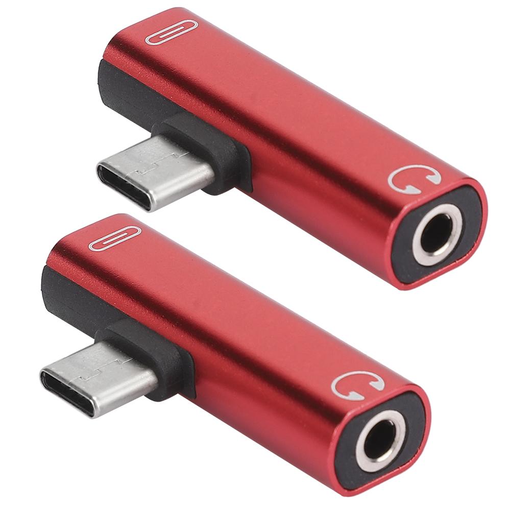 2Pcs 2 in 1 TypeC to 3.5mm Assist o Cable Wire Charger Headset Distributor Adapter(rouge )