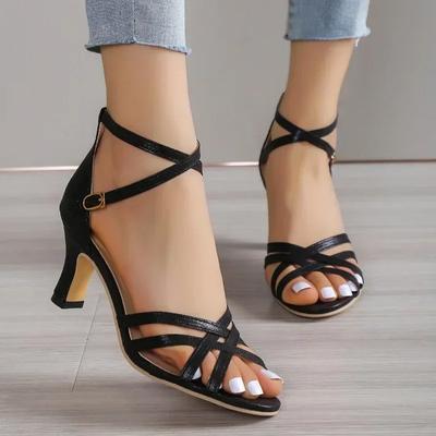 Shoes Female 2024 Cover Heel Women's Sandals Peep Toe Dress Sandal Women Narrow Band Buckle Strap Plus Size Stiletto Shoes Women