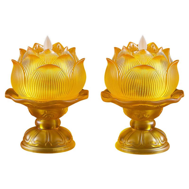 Rechargeable Glass Lotus Electronic Buddha Lamp LED Simulation Temple Smokeless Home Buddha Bodhisattva Long-lasting Lamp
