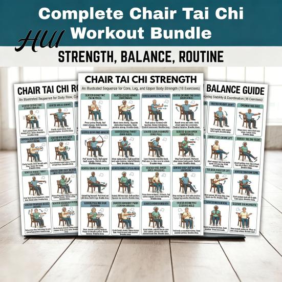 Gelenkschmerzlinderung Übungen 3 Stück Stuhl Tai Chi Übungsplakat Set Sitzendes Training Senioren Selbstpflege-Tabelle für Senioren Geringe Belastung Gleichgewicht Kraft