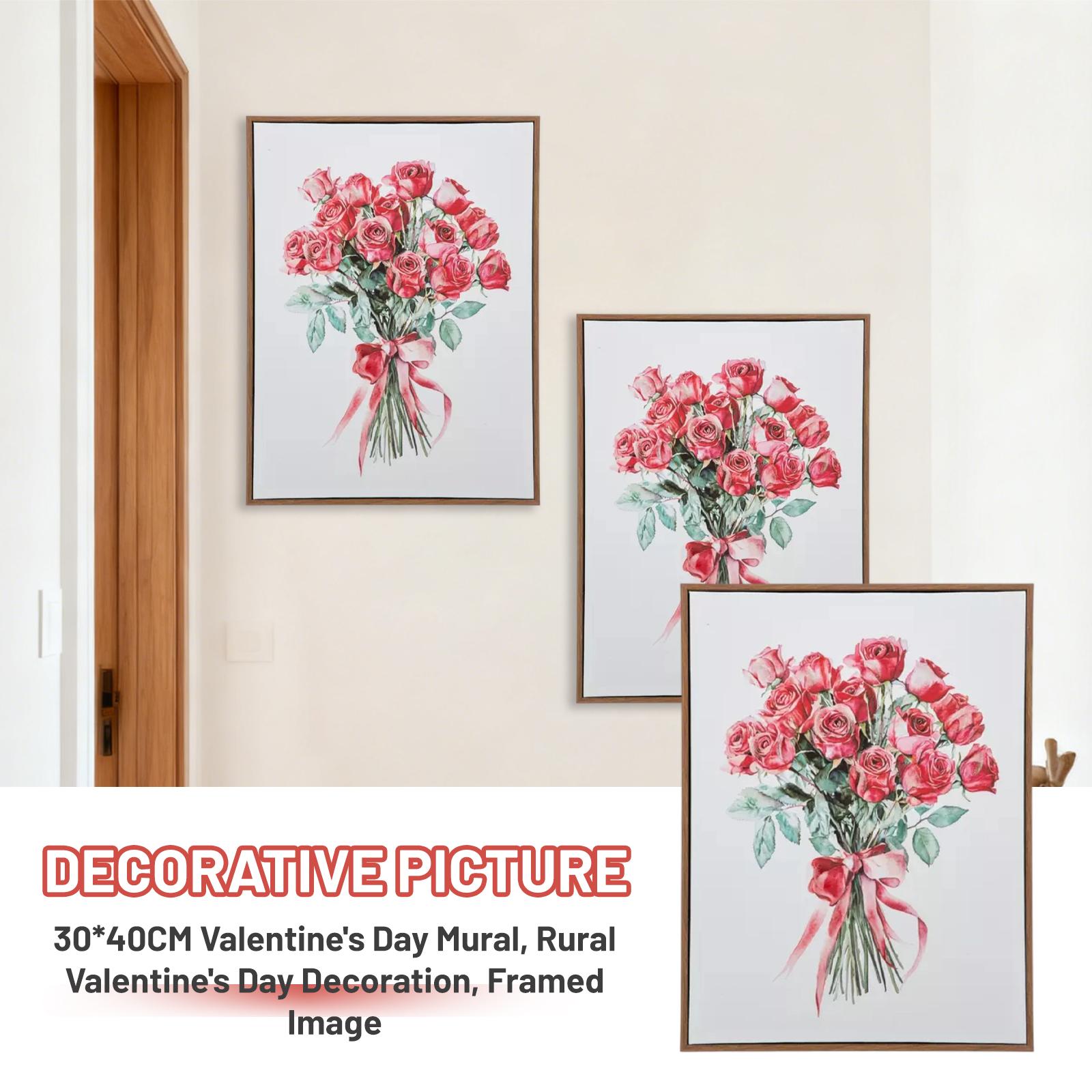 30*40CM Valentine s Day Mural, Rural Valentine s Day Decoration, Framed Image. One Size