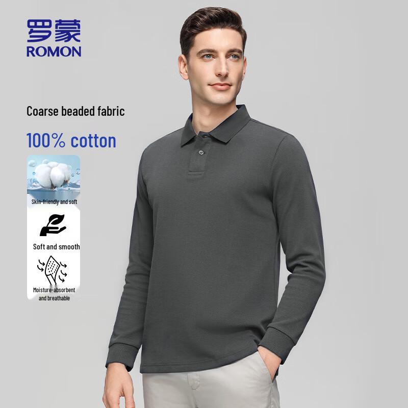 Romon Men s Pure Cotton Long-Sleeve Polo Shirt 190