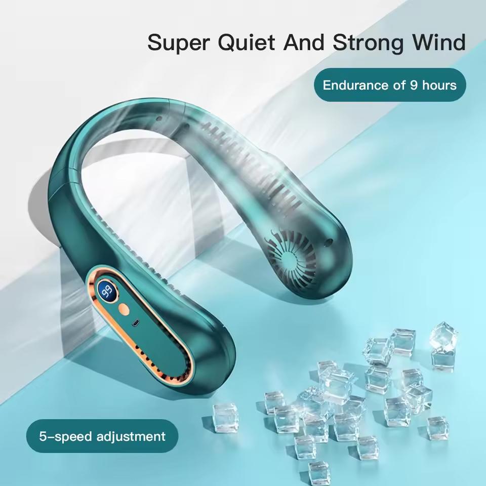 New Mini Neck Mounted Fan Portable Bladeless Neck USB Rechargeable Air Cooler 5 File Speed Summer Sports Fan Outdoor Sports Fans