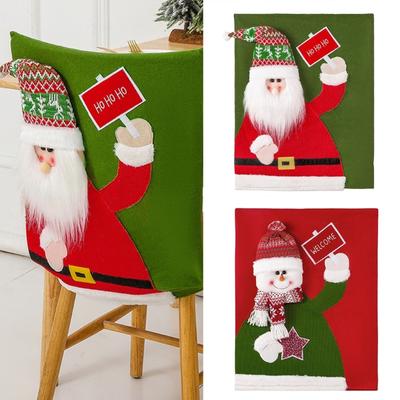 Christmas Chair Back Cover 3D Santa Snowman Chair Slipcovers for Dining Room Restaurant Home Party Christmas Decoration