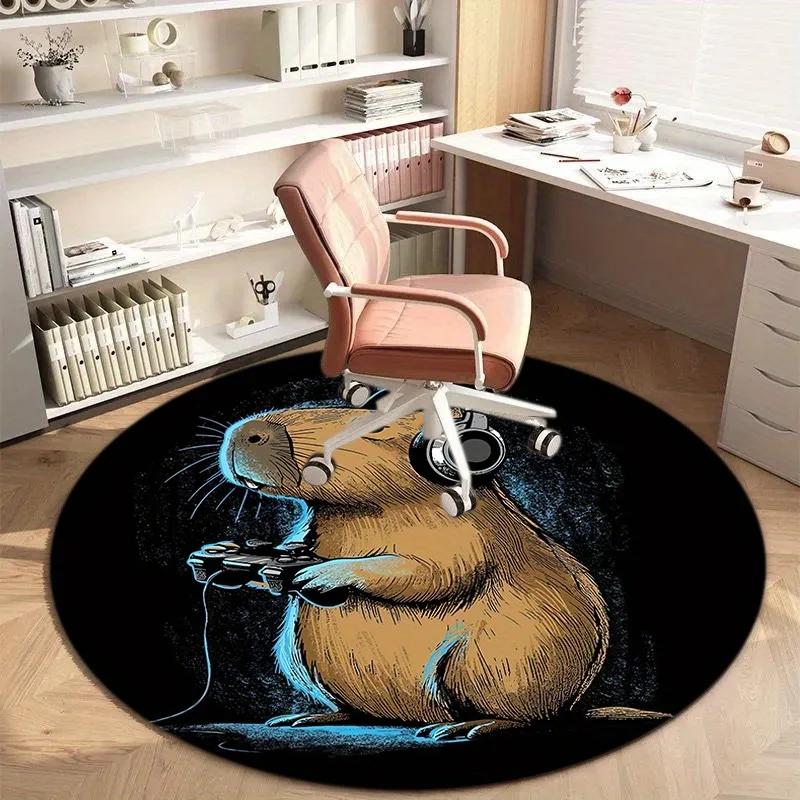 Cute Hamster Gamer Mat Round Floor Rug for Kids Play Area Gaming Mat Novelty Pet Lover Gift