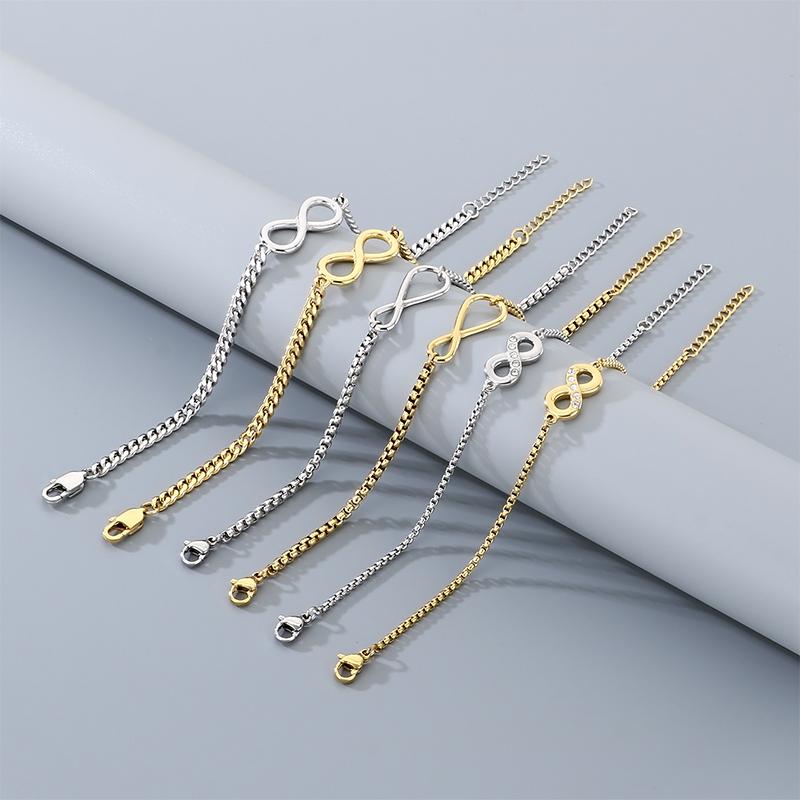 Minimalist Infinity Charm Bracelet for Women Men Polished Stainless Steel Zircon Jewelry Ideal for Gifts & Daily Wear Gold Color