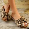Women'S Fashion Leopard Print Wedge Sandals with Polka Dot Bow Detail - Open Toe Mid-Heel Platform, Casual Summer Style