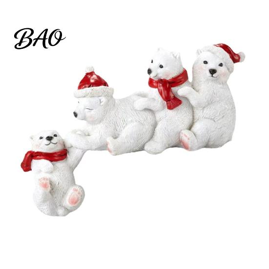Nordic Style Hanging Decor Resin Polar Bear Ornament, White Figurine with Hat And Scarf for Seasonal Home Interior Accents Christmas Holiday