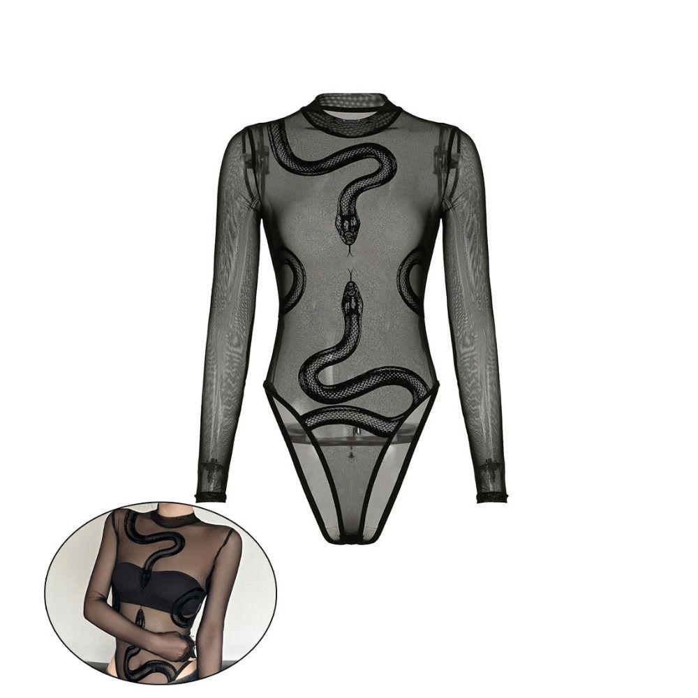 Snake Long Sleeve Lace Jumpsuit Seamless Underwear for Women Patchwork Mesh Thin Shapewear  Gifts