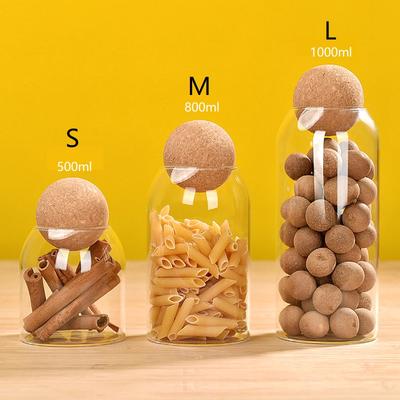 Cork Stopper Glass Storage Jar Clear Glass Canisters with Cork Ball Round Glass Bottles Candy Coffee Beans Spices Storage Tank