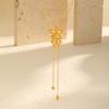 Stainless Steel Flat Cross Chain Double Flower Y-Shaped Gold Necklace Women'S Jewelry 2240