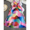 Color Print Open Back Retro Big Swing Mop Suspender Skirt