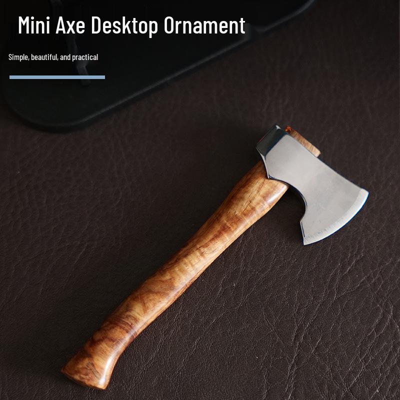 Exquisite Mini Axe Desktop Ornament and Pencil Sharpener with Wooden Handle