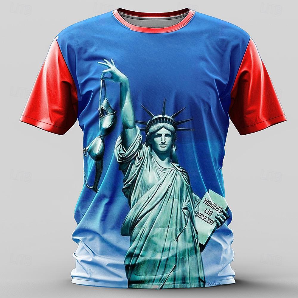 T-shirt Grafica da Uomo Statua della Libertà Manica Corta T-shirt Stampa 3D Girocollo Camicia Retro Vintage Casual Street