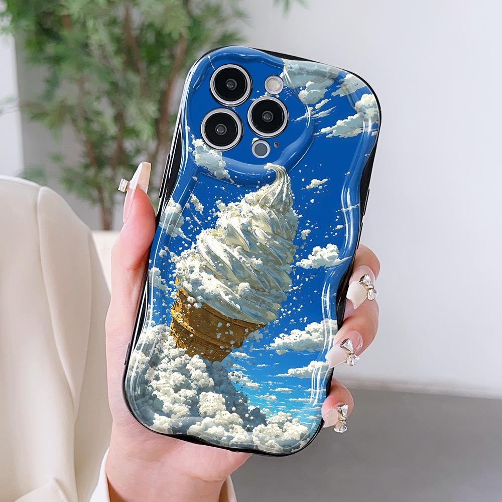 Cartoon Pattern Cream Texture Casing Wavy Edge Soft Silicone Cover Phone Case for OPPO Reno Realme OnePlus Vivo