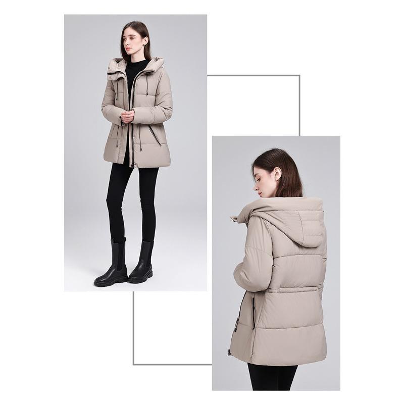 Women S Mid Length Hooded Padded Cotton Coat Slim Fit Casual Outerwear