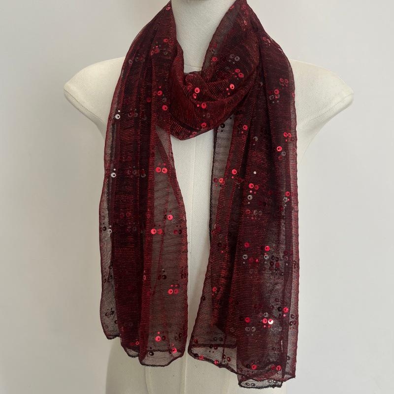 Sequin Lace Silk Headwrap - Solid Color Scarf