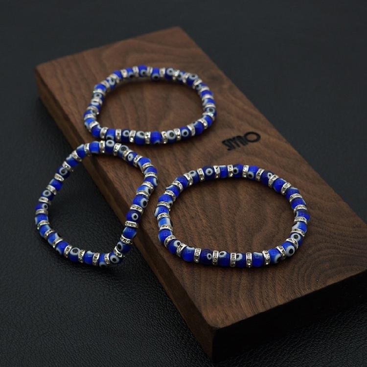 Wishing Elastic Rope Chain Bracelet Blue Evil Eyes Round Glass Beads Bracelet  Unique Couple Bracelets for Women