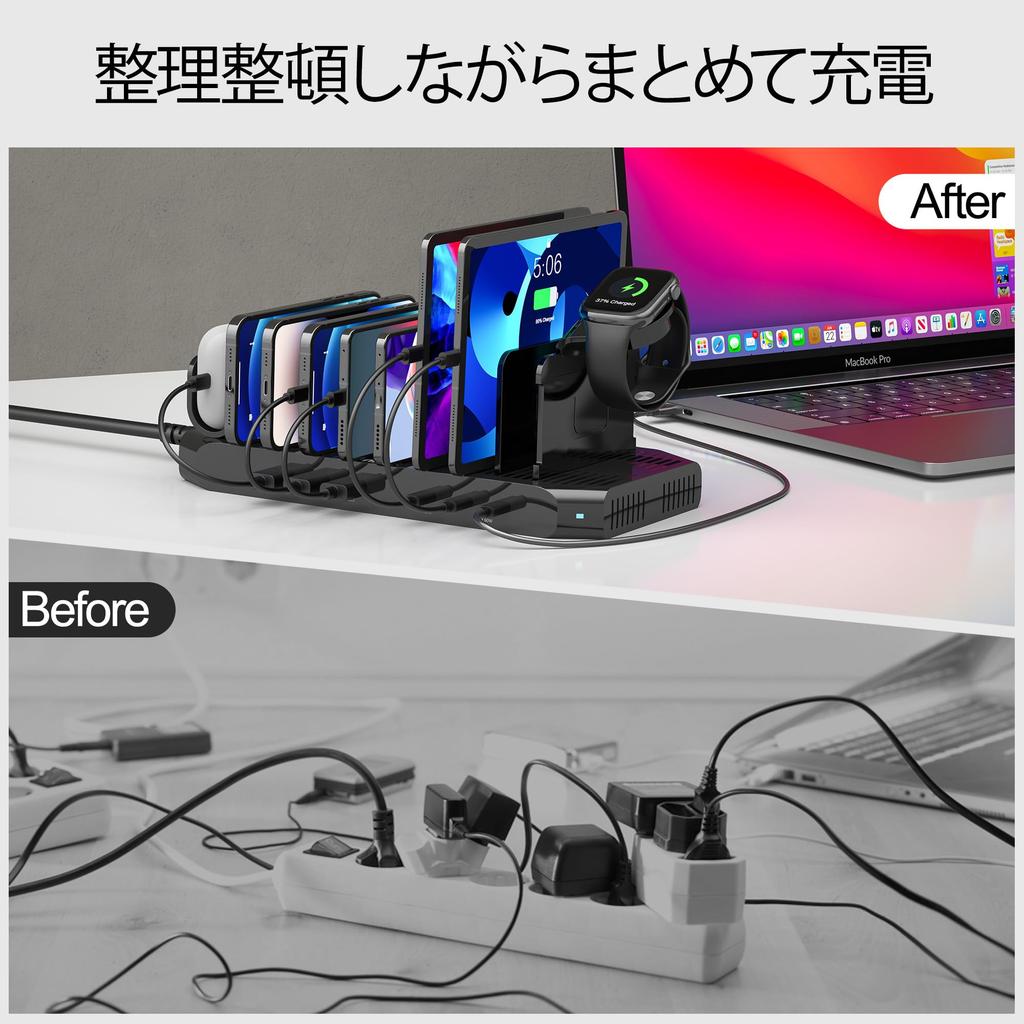 Stație de încărcare USB PD Unitek 2025, 6 porturi, 30W PD2 + 1 USB-C, Suport de încărcare desktop, 96W, Certificat PSE, Încărcare simultană pentru 6 dispozitive,