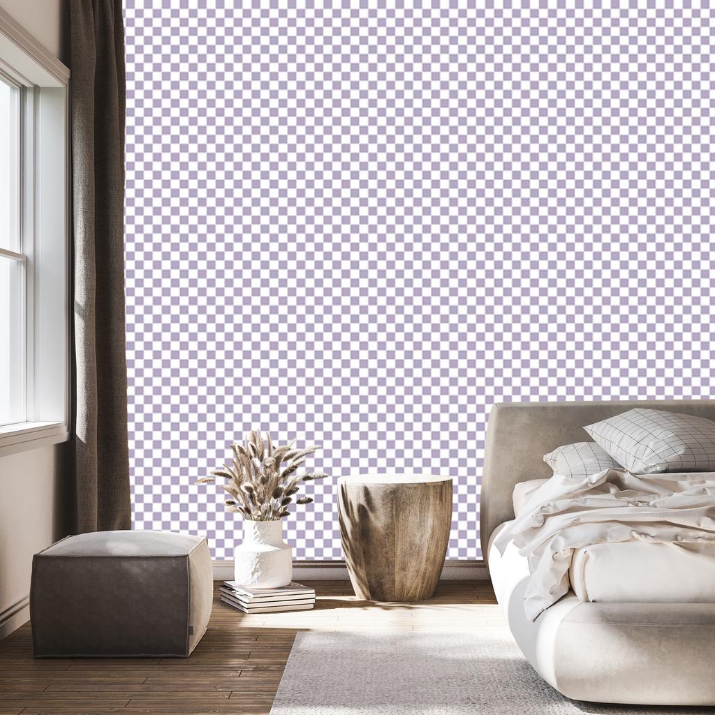Checkerboard wallpaper light gray, white and purple 50x1000