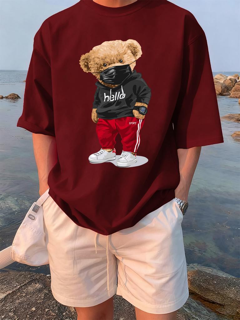 Sports Cartoon Bear Wearing Mask Prints TShirts Womens Summer Cotton Short Sleeve Tees ONeck Soft Loose Tops Casual Clothes