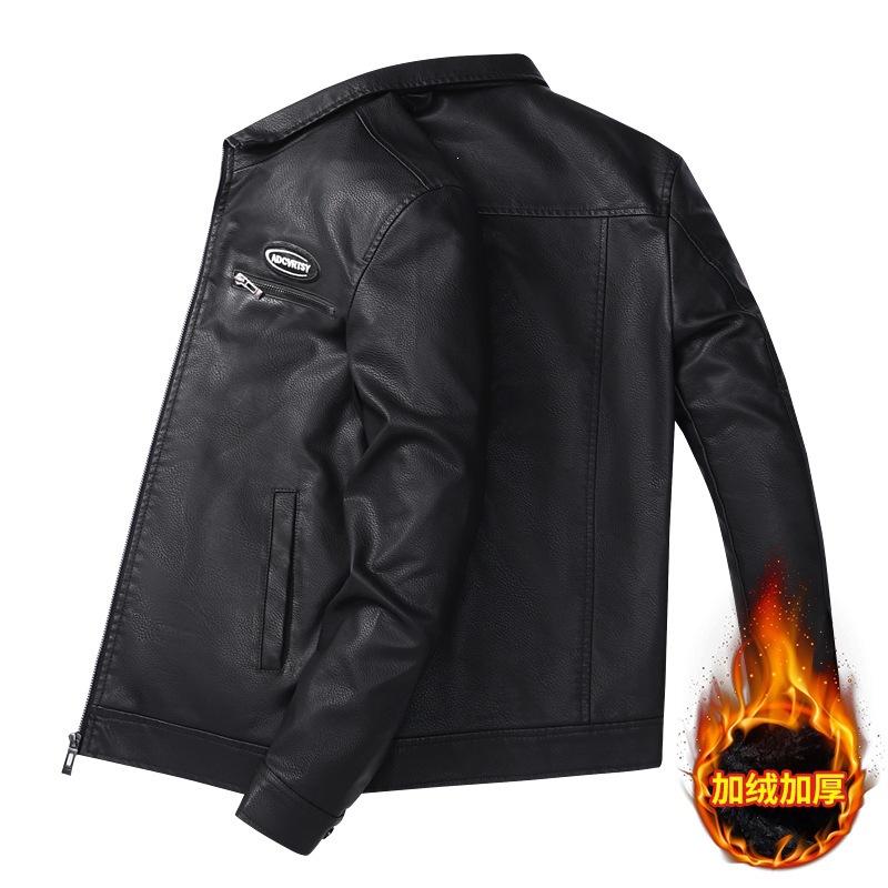 Multi-bag lapel tooling locomotive men's leather jacket winter velvet fashion casual leather jacket men