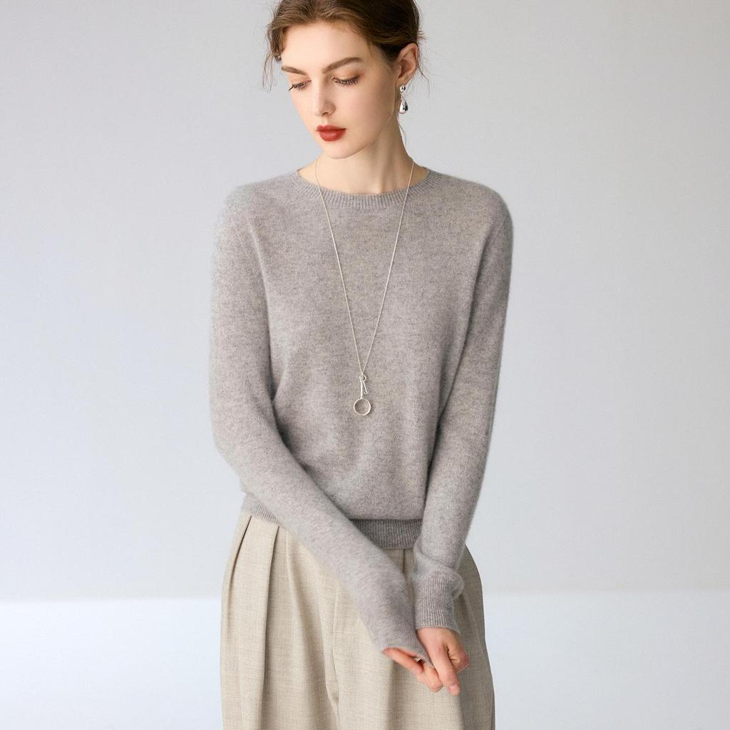 Women's 100% Pure Cashmere Round Neck Slim Fit Sweater - Long Sleeve Knit Base Layer for Autumn/Winter