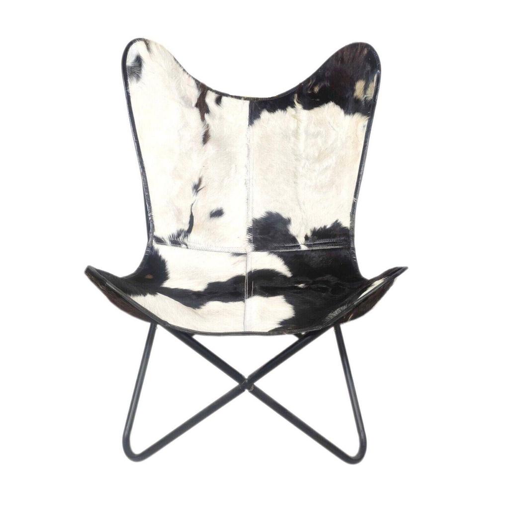 Arm Chair - Black & White Leather Relaxing Chair –Leather Butterfly Chair