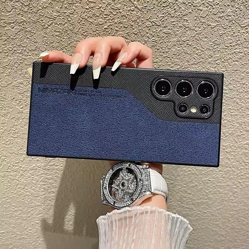 Luxury Double Color Phone Case For Samsung Galaxy S25 S24 S23 S22 S21 Ultra S23 S24 S25 Plus Leather Shockproof Pattern Slim Back Cover