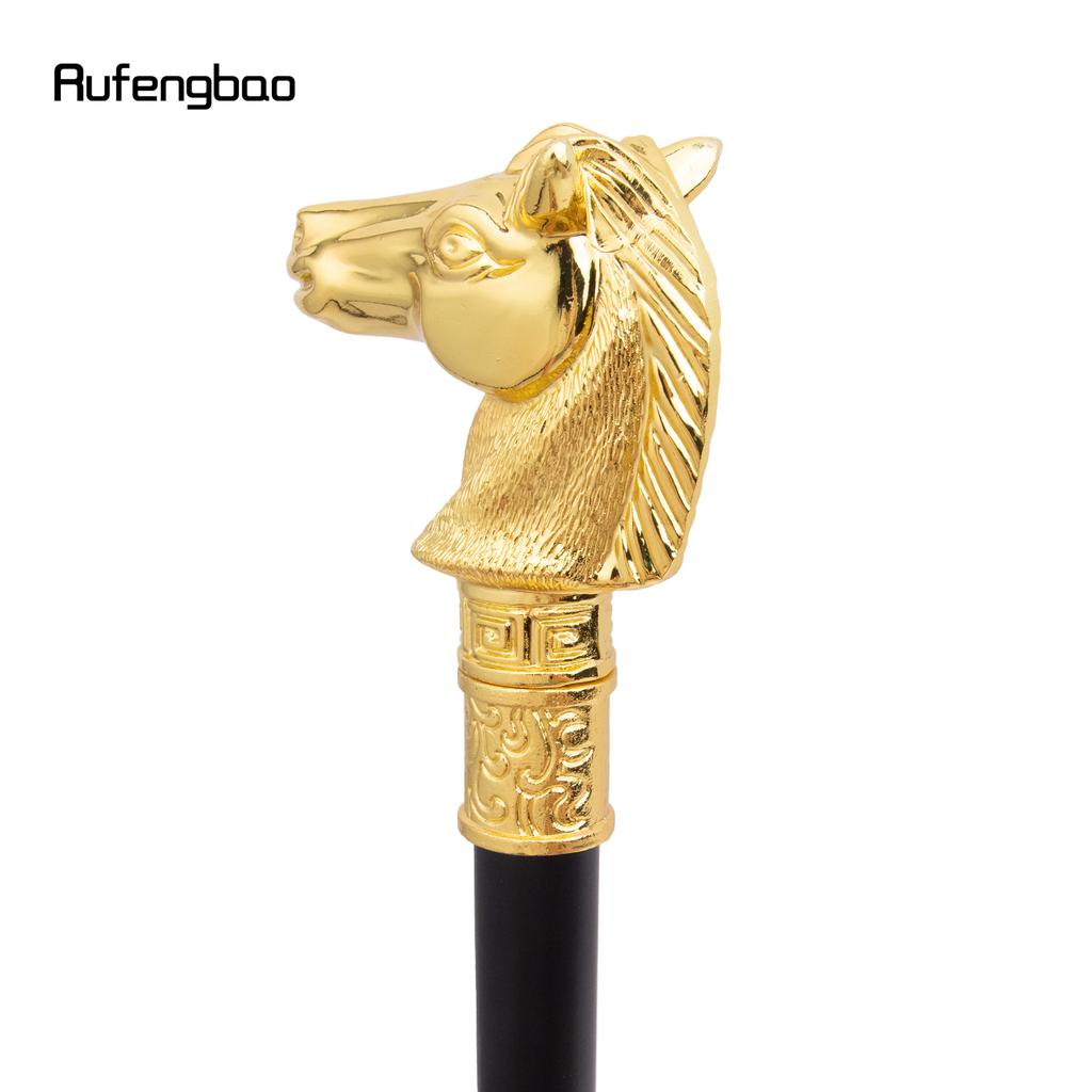 Golden Race Horse Bristle Head Fashion Walking Stick Decorative Cospaly Vintage Party Fashionable Walking Cane Crosier 93cm