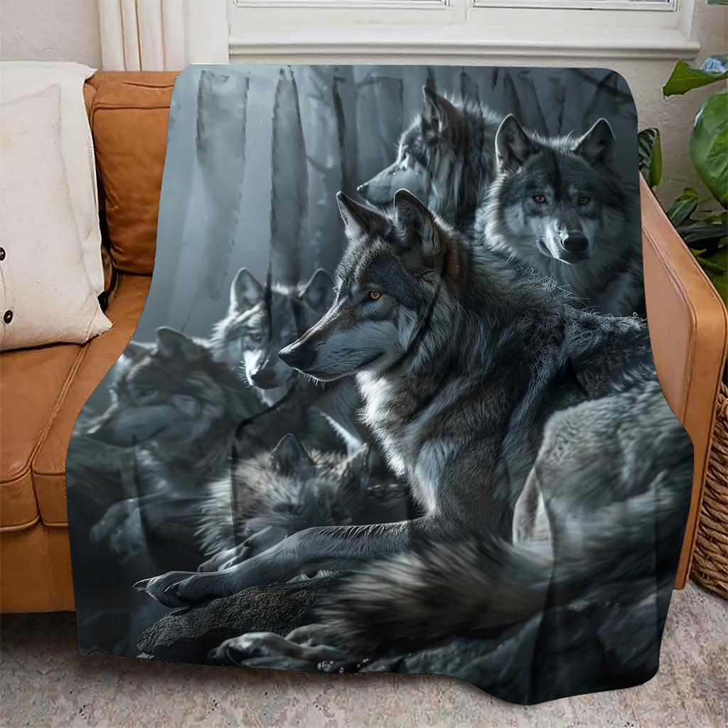 Wolf Pack Digital Printing Throw Blanket - Cool Wildlife Pattern Soft Lightweight Accent for Friends Gift Sofa Bed Travel Office